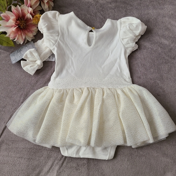 🆕️Disney Baby Snowflake Tutu Bodysuit Dress and Bow - Picture 3 of 13
